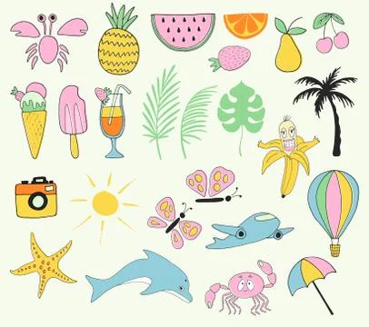 Set of hand drawn summer labels, logos and elements set for summer holiday, b Stock Illustration