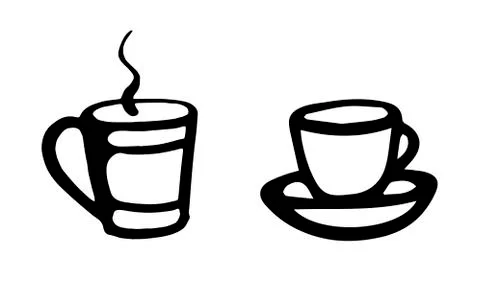 A set of hand-drawn tea and coffee cups isolated on a white background. Stock Illustration