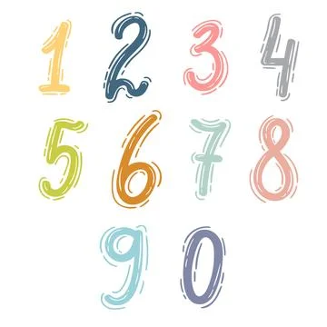 Set of hand drawn ten numbers from zero to nine. Numeral. Doodle style Stock Illustration