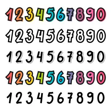 Set of hand drawn ten numbers from zero to nine. Numeral collection. Math Stock Illustration