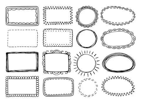 Set of hand drawn text frames. Vintage book badges, highlighters, monograms,  Stock Illustration