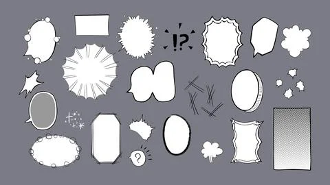 Set of hand drawn text frames and design elements in manga style Stock Illustration