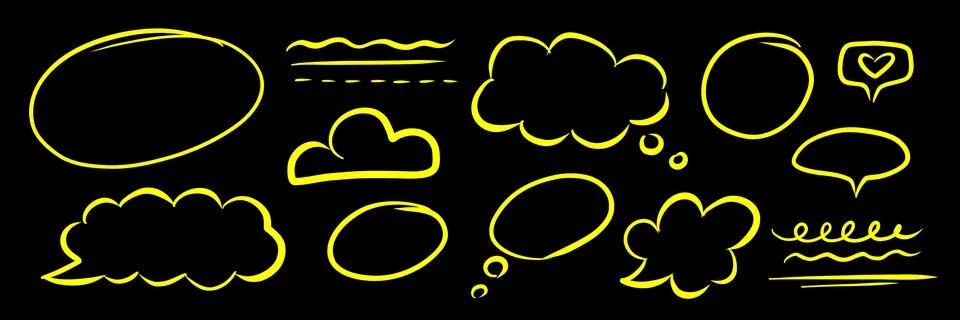 Set of hand drawn textbox frame. Doodle crayon drawing cloud Stock Illustration