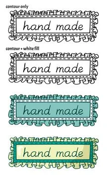 Set of hand drawn textile frames with inscription "hand made" in four variations Stock Illustration