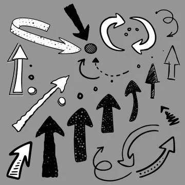 Set of hand drawn textured vector arrows Stock Illustration