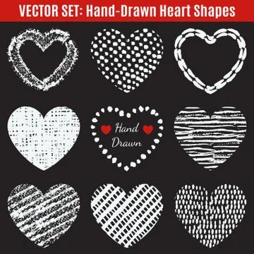 Set of hand-drawn textures heart shapes.  Vector illustration fo Stock Illustration