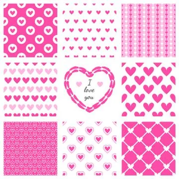 Set of hand-drawn textures heart shapes and romantic pattern Illustrazione stock