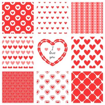 Set of hand-drawn textures heart shapes and romantic pattern Illustrazione stock