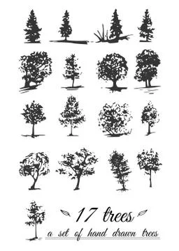 A set of hand-drawn trees Stock Illustration