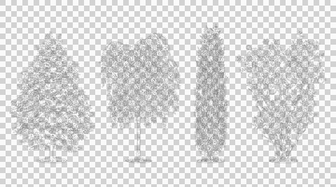 Set of hand drawn trees. Sketch elevation view of various deciduous and eve.. Stock Illustration