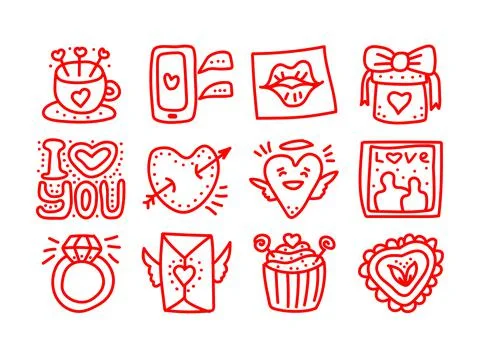 Set of hand drawn Valentines day Doodle vector icons. Valentine day Love Hear Stock-Illustration