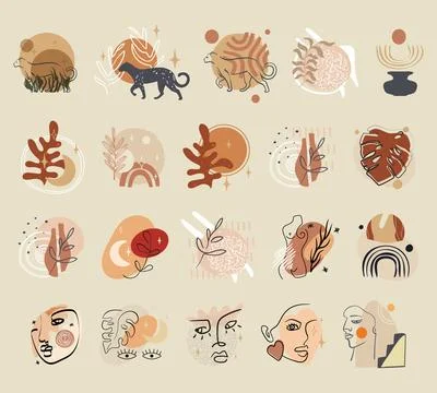 Set of hand drawn various shapes and objects. Abstract contemporary nature ve Stockillustratie