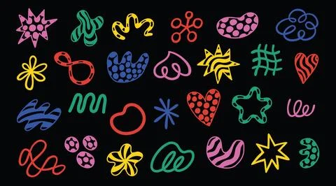Set of hand drawn various shapes and doodle objects. Abstract elements isolated Stock Illustration