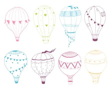 Set of hand drawn vector air baloons Stock Illustration