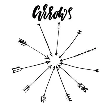 Set of hand drawn vector arrows. Unique painted boho style elements. Dry brush Stock Illustration