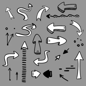 Set of hand drawn vector arrows in cartoon style Stock Illustration
