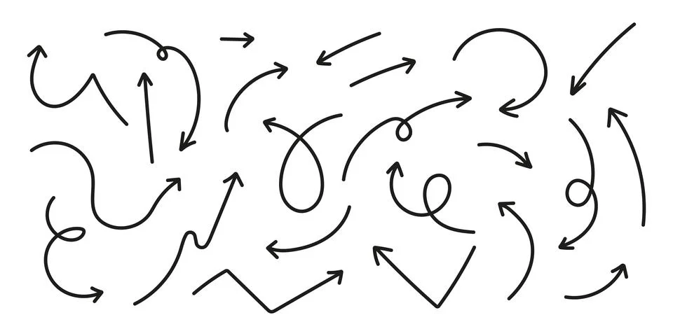 Set of hand drawn vector arrows doodle Stock Illustration