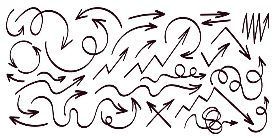 Set of Hand drawn vector arrows doodle on white background Stock Illustration