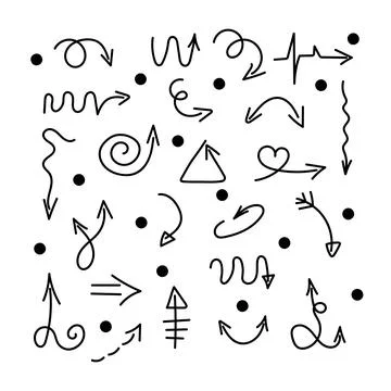 A set of hand-drawn vector arrows and design elements. Cute abstract lines, dots Illustrazione stock