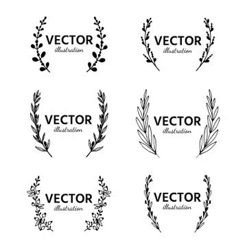 Set of hand drawn vector branches with leaves and berries. Floral sketch coll Stock Illustration