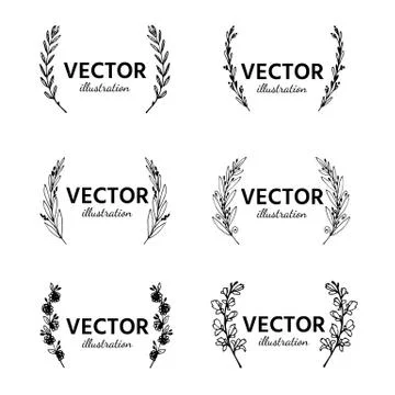 Set of hand drawn vector branches with leaves and berries. Floral sketch coll Stock Illustration