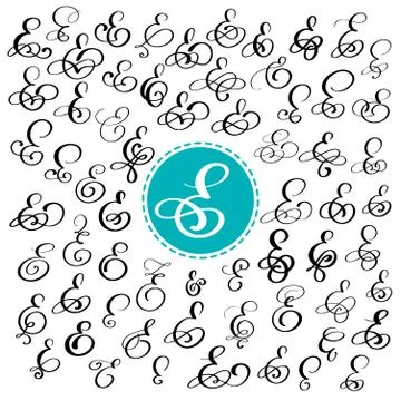 Set of Hand drawn vector calligraphy letter E. Script font. Isolated letters Illustrazione stock