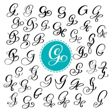 Set of Hand drawn vector calligraphy letter G. Script font. Isolated letters Stock Illustration