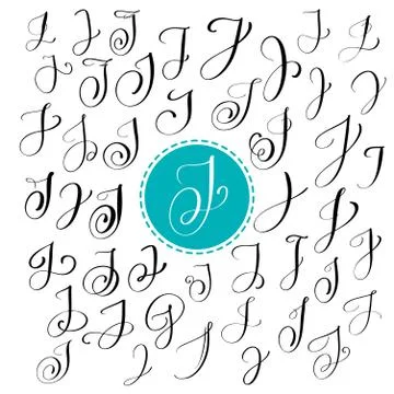 Set of Hand drawn vector calligraphy letter J. Script font. Isolated letters Stock Illustration