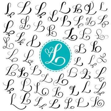 Set of Hand drawn vector calligraphy letter L. Script font. Isolated letters Illustrazione stock