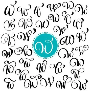 Set of Hand drawn vector calligraphy letter W. Script font. Isolated letters Illustrazione stock