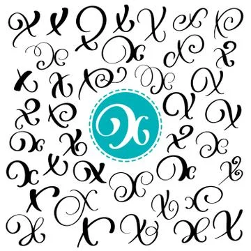 Set of Hand drawn vector calligraphy letter X. Script font. Isolated letters Stock Illustration
