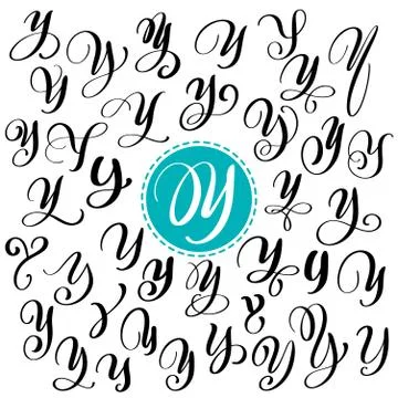 Set of Hand drawn vector calligraphy letter Y. Script font. Isolated letters イラスト素材