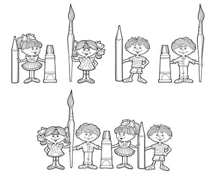 Set of hand drawn vector cartoon kids 스톡 일러스트