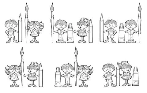 Set of hand drawn vector cartoon kids イラスト素材