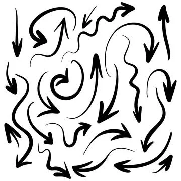 Set of hand drawn vector curved arrows. Doodle style sketch. A collection of イラスト素材