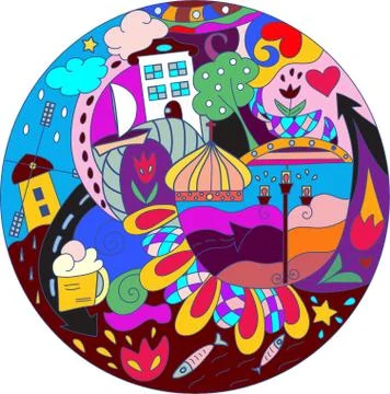 Set of hand drawn vector doodles of Amsterdam, Netherlands Stock Illustration