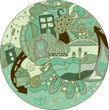 Set of hand drawn vector doodles of Amsterdam, Netherlands Stock Illustration