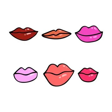 A set of hand-drawn vector female lips of different shapes. Isolate lips in Stock Illustration