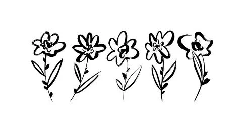 Set of hand drawn vector flowers stems. Stock Illustration