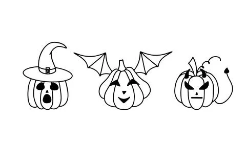 Set of hand drawn vector funny cartoon pumpkins with different faces. Desig.. Stock-Illustration