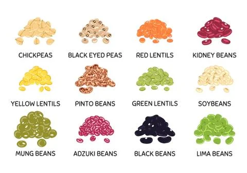 Set of hand drawn vector handful of beans and legumes Stock Illustration