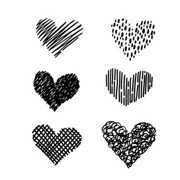Set of hand drawn vector hearts in doodle style. Valentine day decor. Different  Stock Illustration