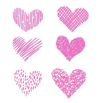 Set of hand drawn vector hearts in doodle style. Valentine day decor. Different  Stock Illustration