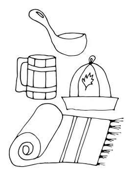 Set of hand drawn vector icons. Products for bath and personal hygiene. Stock Illustration