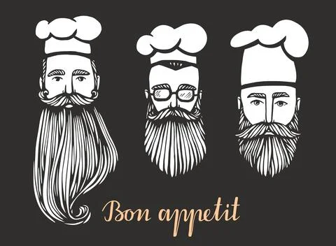 Set of Hand drawn vector illustration of hipster chief-cooker with a mustache Stock Illustration