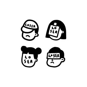 Set of hand drawn vector illustration of word loser written on face Illustrazione stock