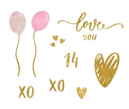 Set hand drawn vector isolated elements of Valentine day. Illustrazione stock