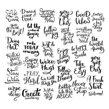 Set of hand drawn vector lettering phrases. Modern motivating calligraphy dec Stock Illustration