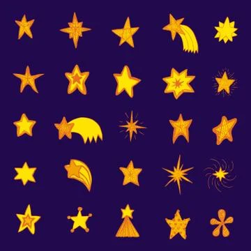 Set of hand drawn vector stars in doodle style on blue background. Stock Illustration