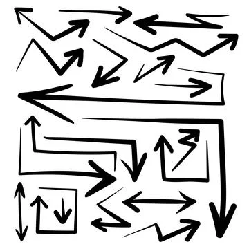 Set of hand drawn vector straight arrow shapes. Doodle style sketch. Collection Stock Illustration